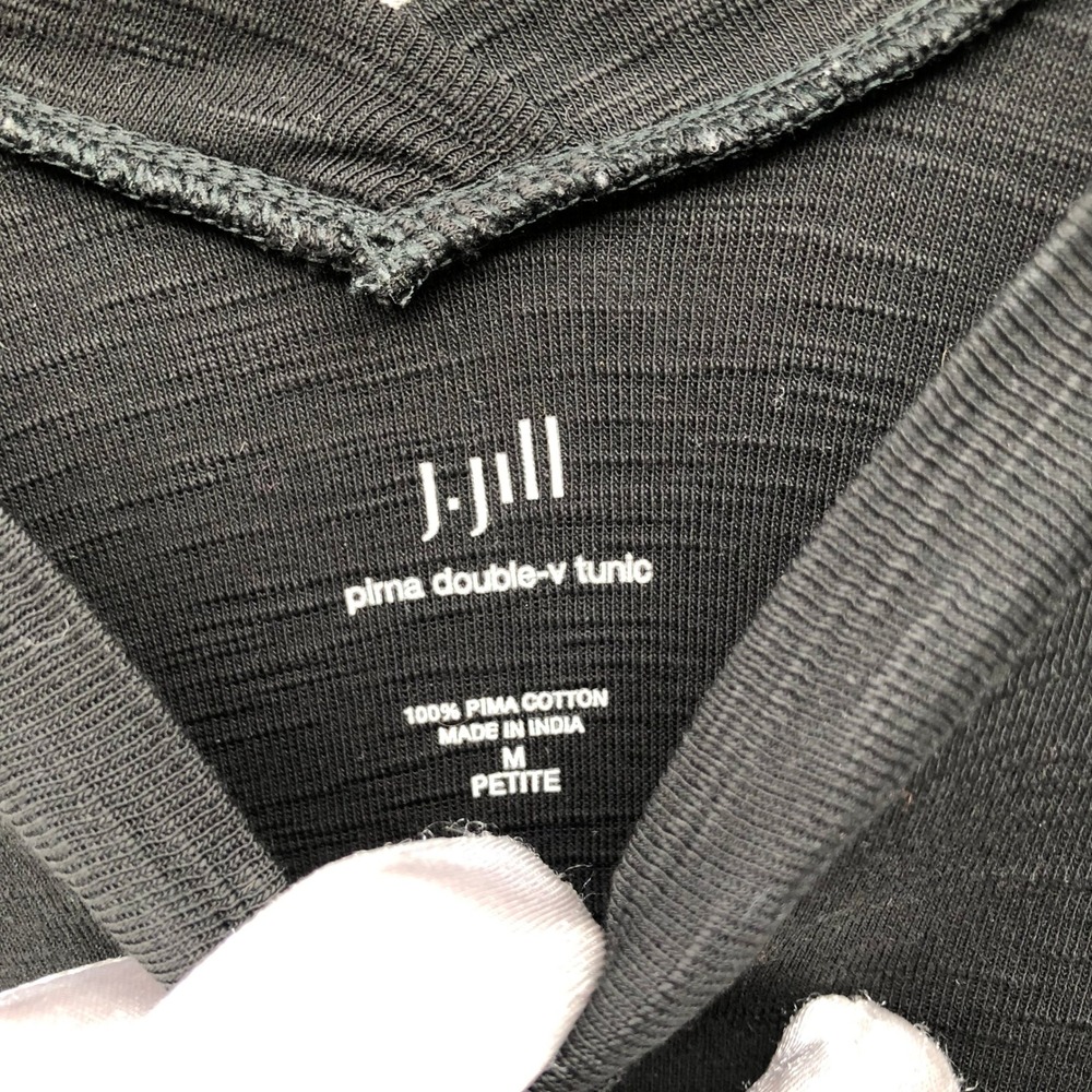 J. Jill Pima Double V Tunic Tee Womens MP Black Slub Knit Short Sleeve Shirt - Picture 5 of 7